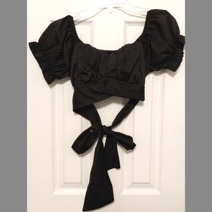 Ruffled Short Sleeve Tie up Back Crop Top